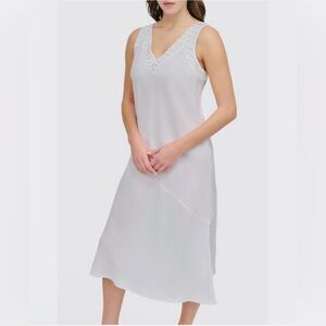 DKNY WHITE LINEN MIDI DRESS SIZE XS NWT $138 Clean Girl Minimalist Classic Style